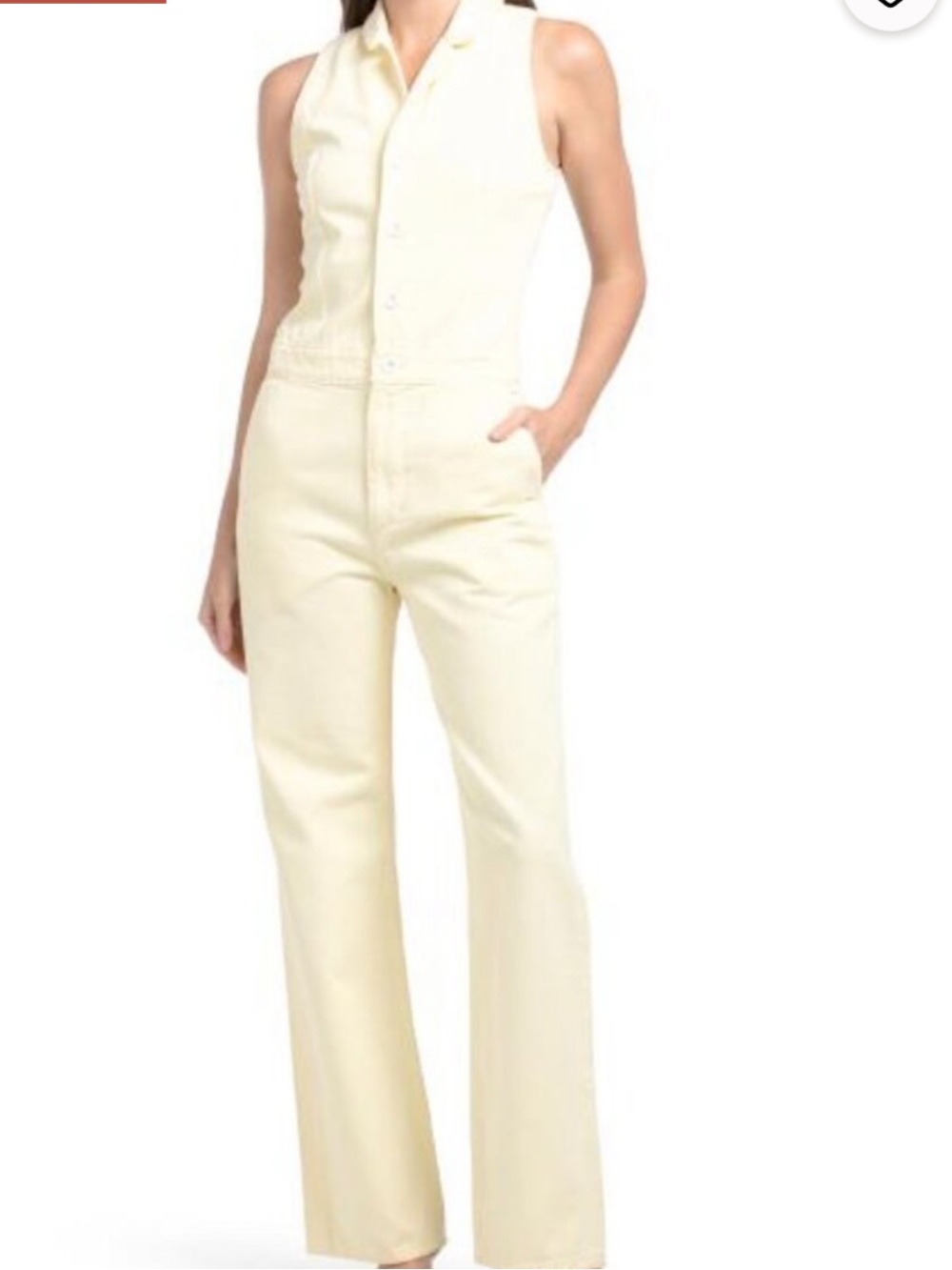 ética Pale Yellow Button-Up Denim Jumpsuit size Medium